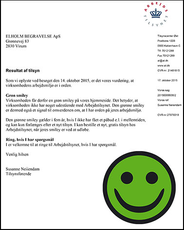 Grøn smiley fra Arbejdstilsynet